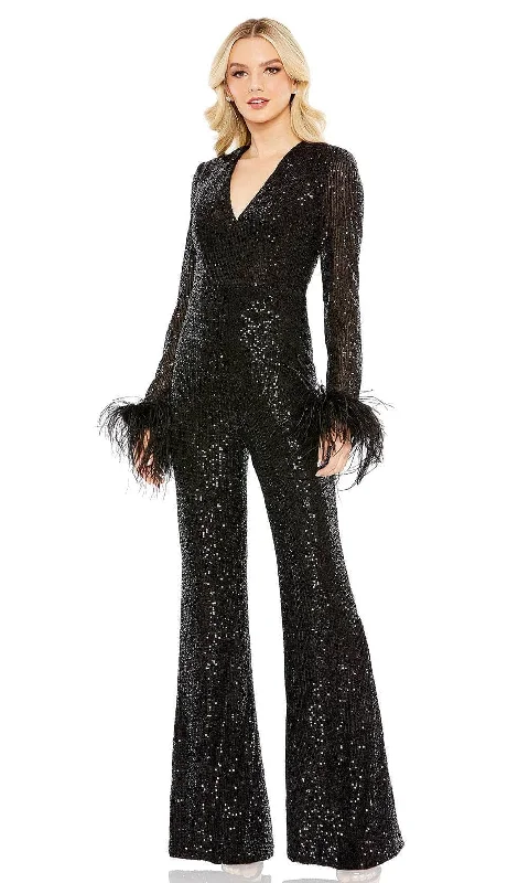 Ieena Duggal 11581 - Feather Detailed Long Sleeve Jumpsuit Affordable maxi dresses