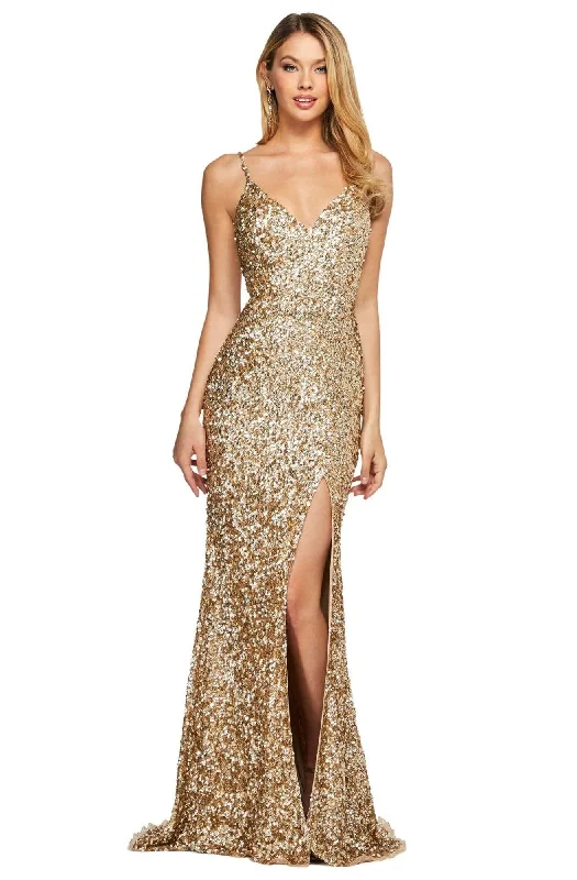 Sherri Hill - 53449 Long Deep V-Neck Beaded High Slit Dress Lace maxi dresses