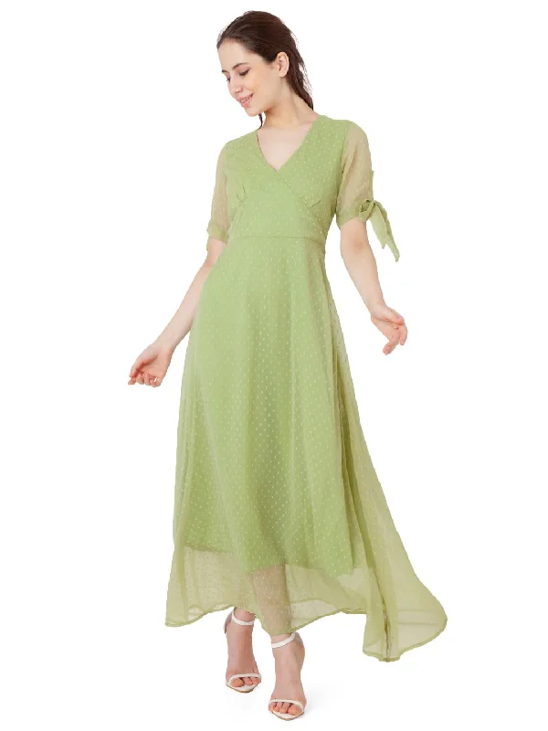 Zink London Women's Green Solid A-Line Maxi Dress Edgy maxi dresses