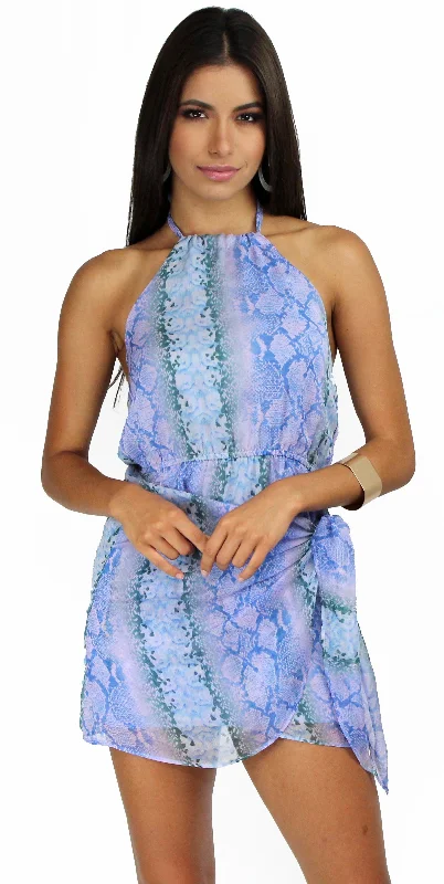 Tropical & Wild Blue Snake Print Halter Dress New Year's Eve floral dresses