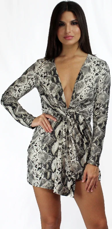 Wonderfully Wild Grey Snake Print Dress Flattering floral dresses for all body types