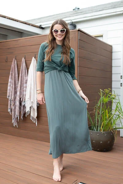 3-4 Sleeve Cotton Tee- Eucalyptus Breathable unclassified dresses