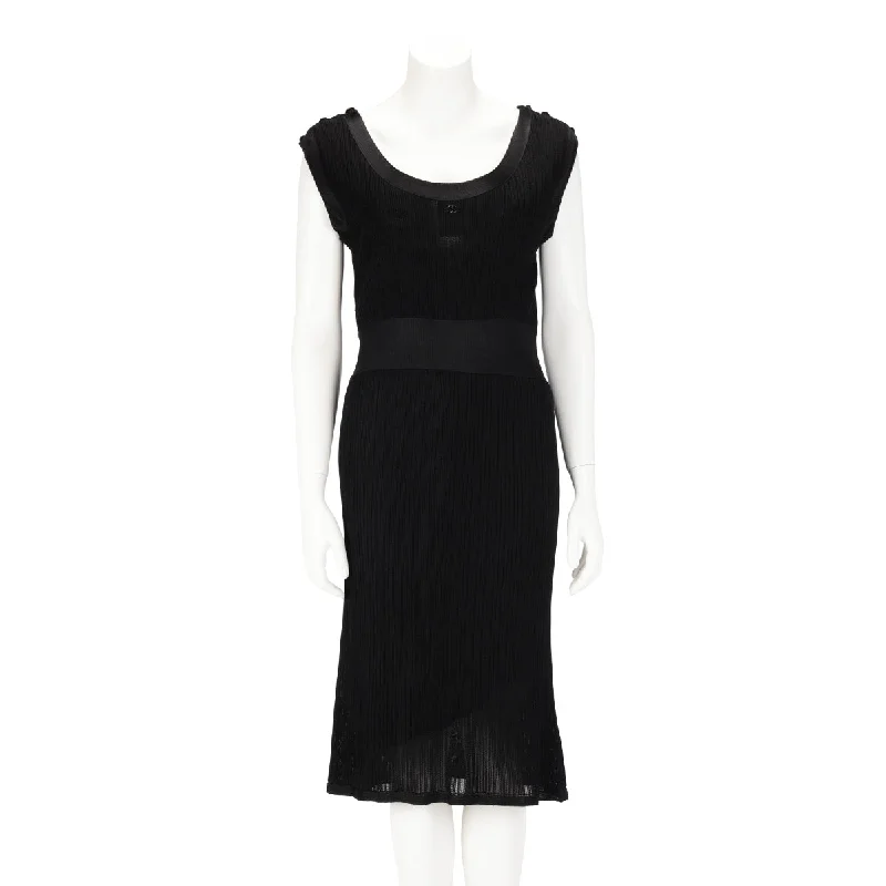 Chanel Black Ribbed Knit Boat Neck Dress FR 46 Unique unclassified dresses