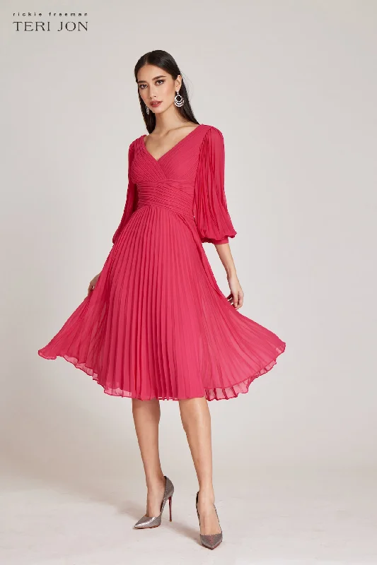 Chiffon V Neck Pleated Full Sleeve Dress Casual chic unclassified dresses