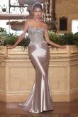 Cinderella Divine -CD776 Beaded Bodice Fitted Sheath Dress Denim unclassified dresses