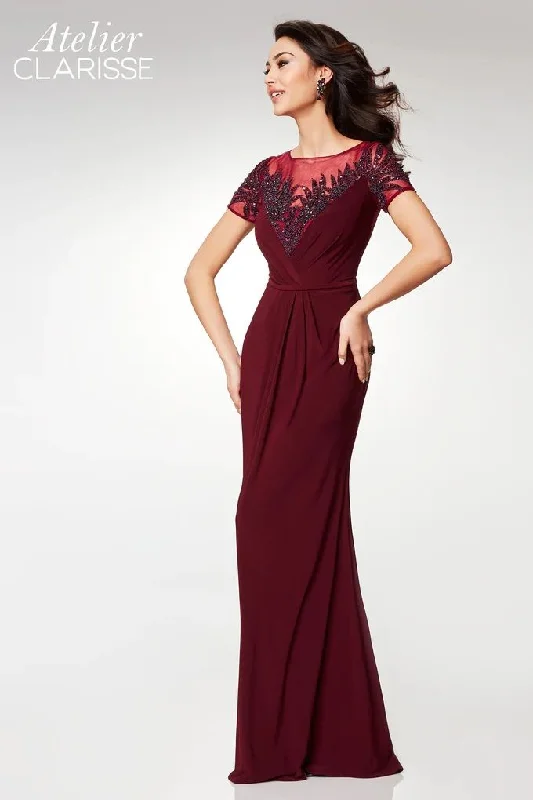 Clarisse -M6532 Illusion Neckline Embellished Column Gown Trendy unclassified dresses