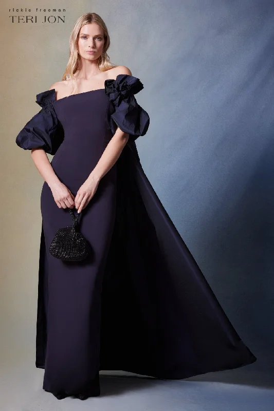 Crepe And Taffeta Evening Gown With Cape Velvet unclassified dresses