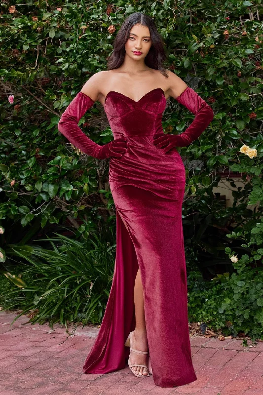 Fitted Strapless Velvet Gown By Cinderella Divine -CH176 Fashionable unclassified dresses