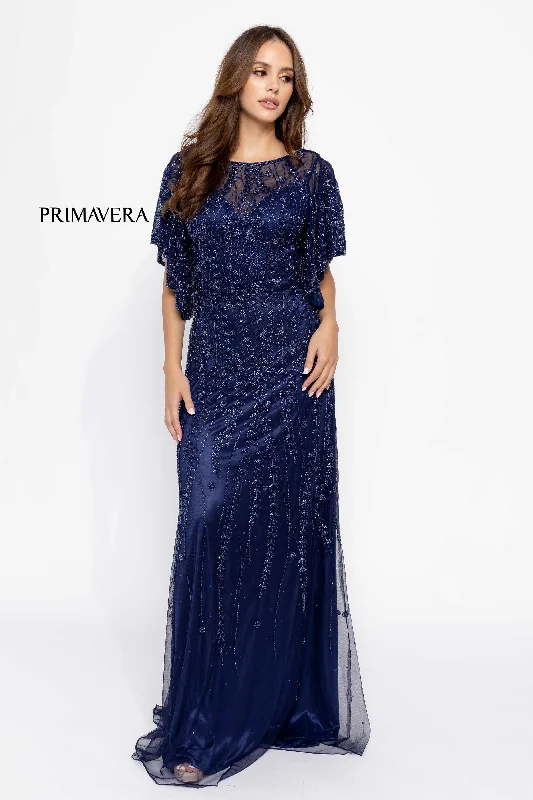 Flutter Sleeve Embroidered Gown By Primavera Couture -13101 Color block unclassified dresses