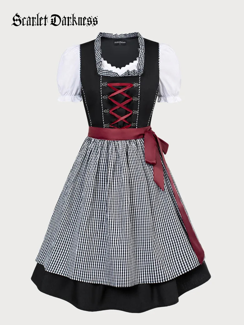 German Bavarian Oktoberfest Costumes Tops+Cotton Dress+Apron Backless unclassified dresses