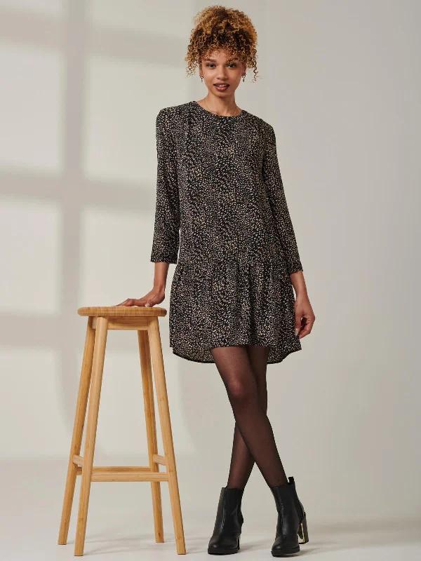 Jolene Tiered Hem Tunic Dress, Black Animal Fashionable unclassified dresses