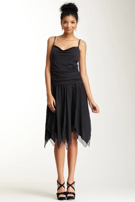 Knit & Silk Chiffon Luna Dress - Black Long unclassified dresses