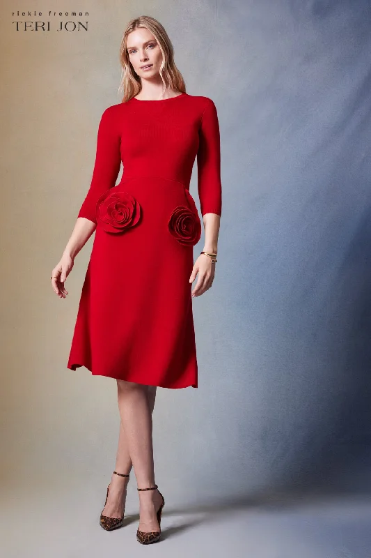 Knitted Merino Wool Dress With Rosette Detail Vacation unclassified dresses