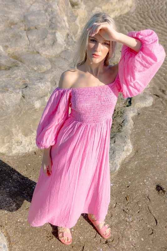 Kylie Pink Balloon Sleeve Dress Elegant unclassified dresses