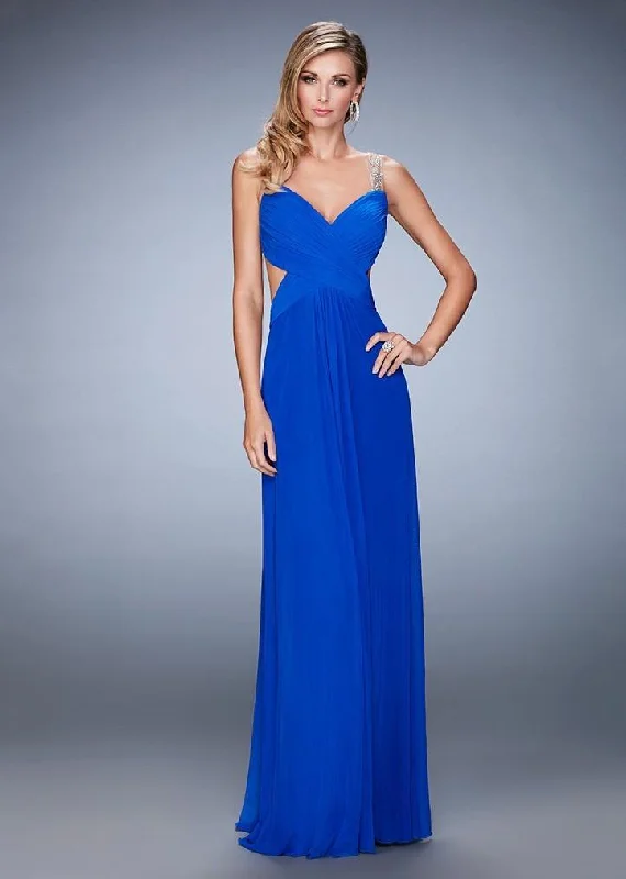 La Femme - 22304SC Ruched V-Neck Column Evening Gown Lightweight unclassified dresses