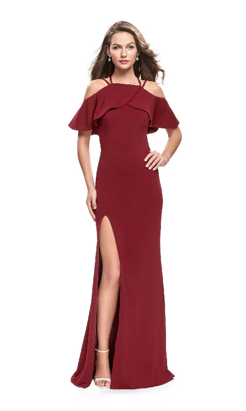 La Femme Cold-Shoulder Ruffled Prom Dress 25556 Cocktail unclassified dresses