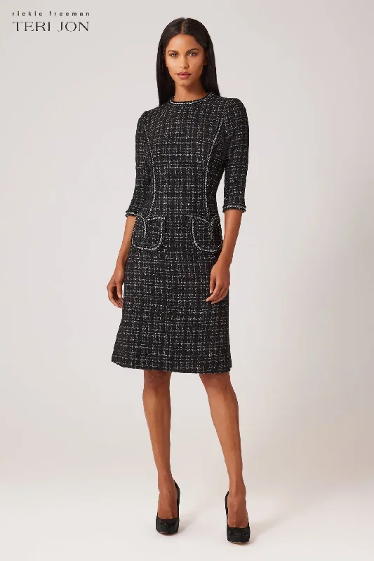 Metallic Plaid Boucle Chain Trim Dress Anniversary unclassified dresses