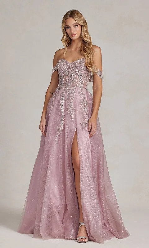 Off-the-Shoulder Rose Pink Prom Dress with Slit Everyday wear unclassified dresses