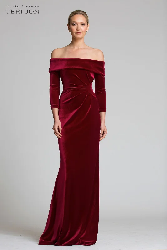 Off The Shoulder Stretch Velvet Portrait Collar Column Gown Festival unclassified dresses