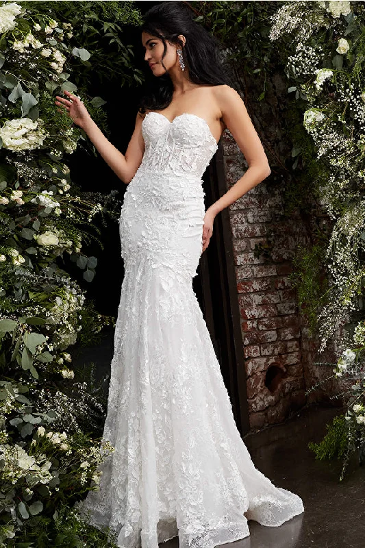 Off White Strapless Embroidered Bridal Dress By Jovani -JB02836 Beach unclassified dresses