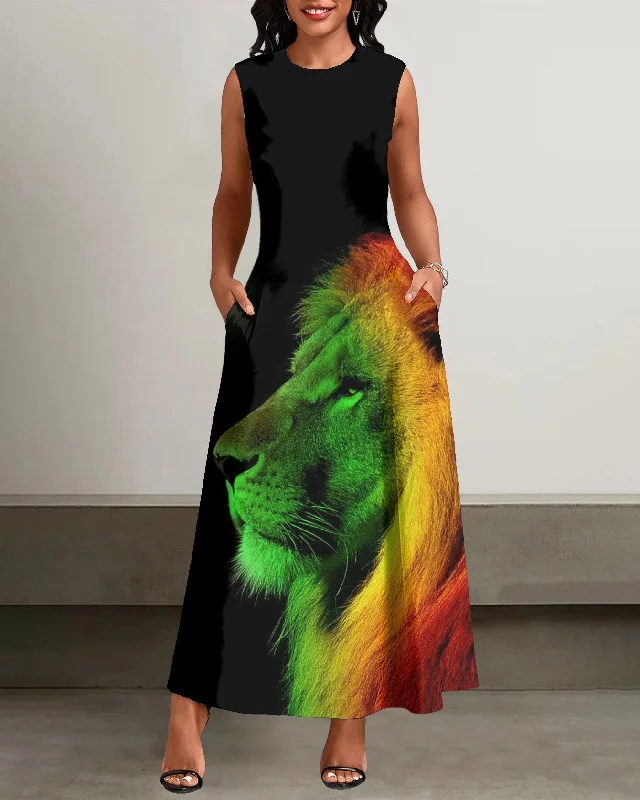 Reggae Rasta Lion of Judah Pockets Casual Dress Tulle unclassified dresses