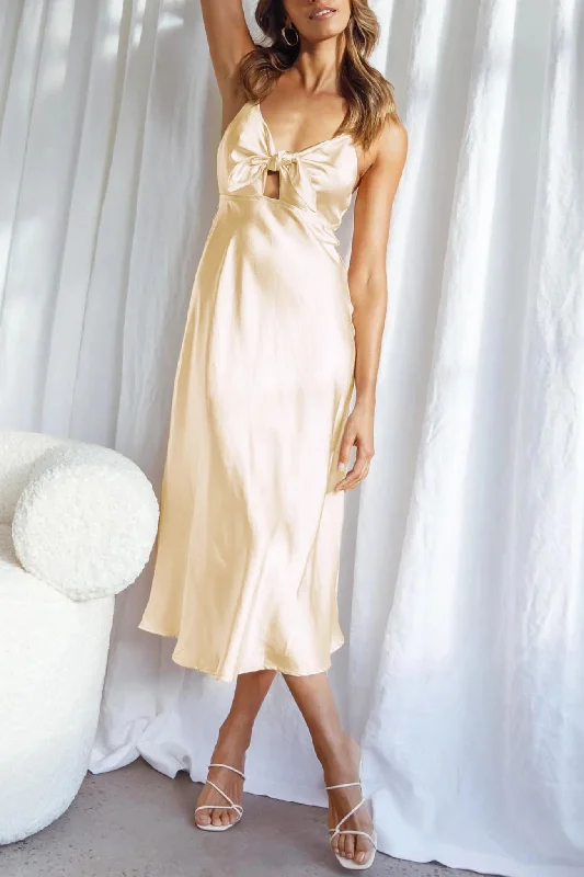 Satin Tie-front Cutout Cami Dress Engagement unclassified dresses