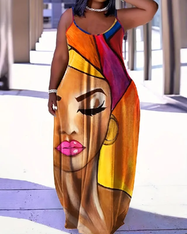 Sling African Turban Woman Oil Painting Pocket Dress Lightweight unclassified dresses