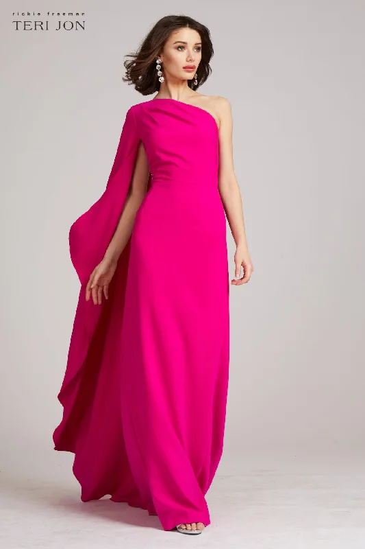 Stretch Crepe Cape One Shoulder Sleeve Gown Best-selling unclassified dresses