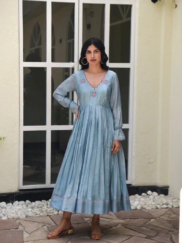 Carolina Blue Silk Embroidered Dreamy Dress Stretchy unclassified dresses