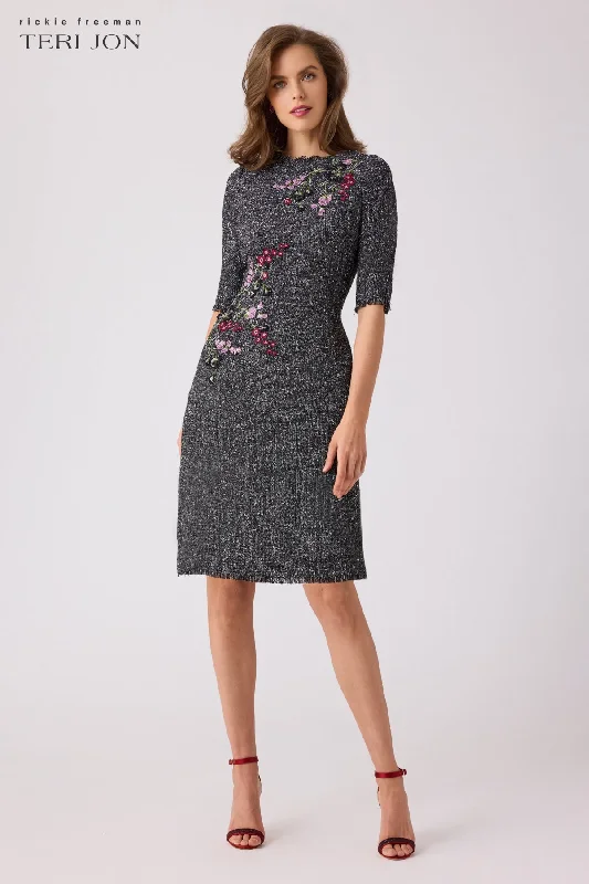 Tweed A-Line Applique Dress Long sleeve unclassified dresses