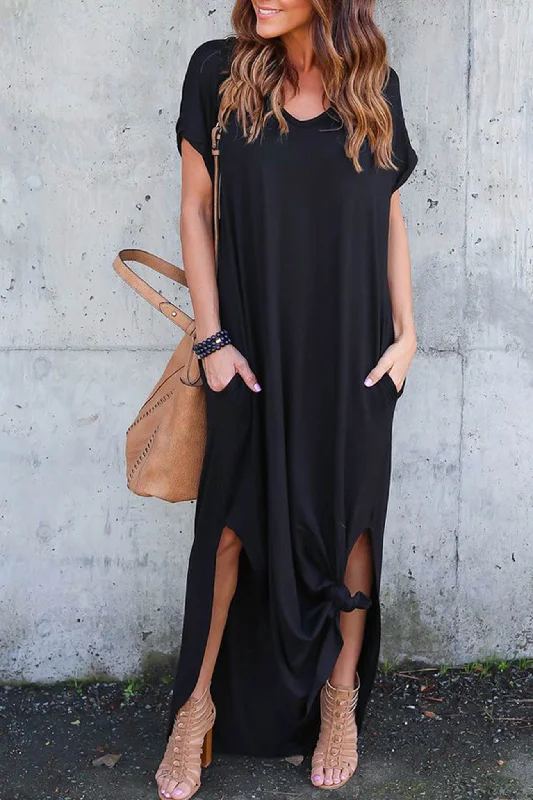 V Neck Pocketed Slit Dress Women's unclassified dresses