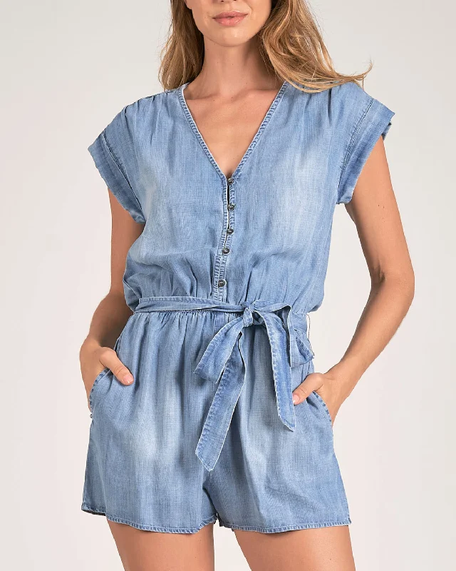 2024 Elan Short Sleeve Belted Romper - Dt7111 Trendy Mini Skirt