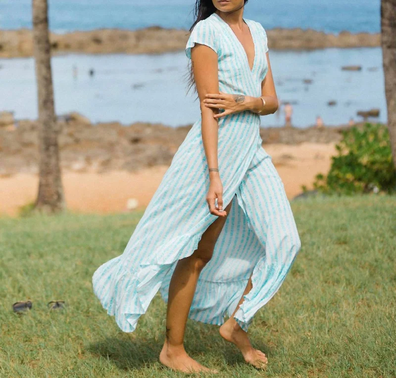 Bimini Wrap Dress in Blue Multi Distressed Mini Skirt