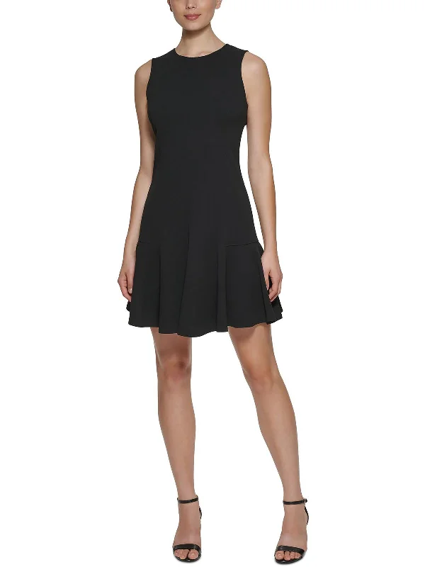 Womens Scuba Mini Fit & Flare Dress Mini Skirt with Bow