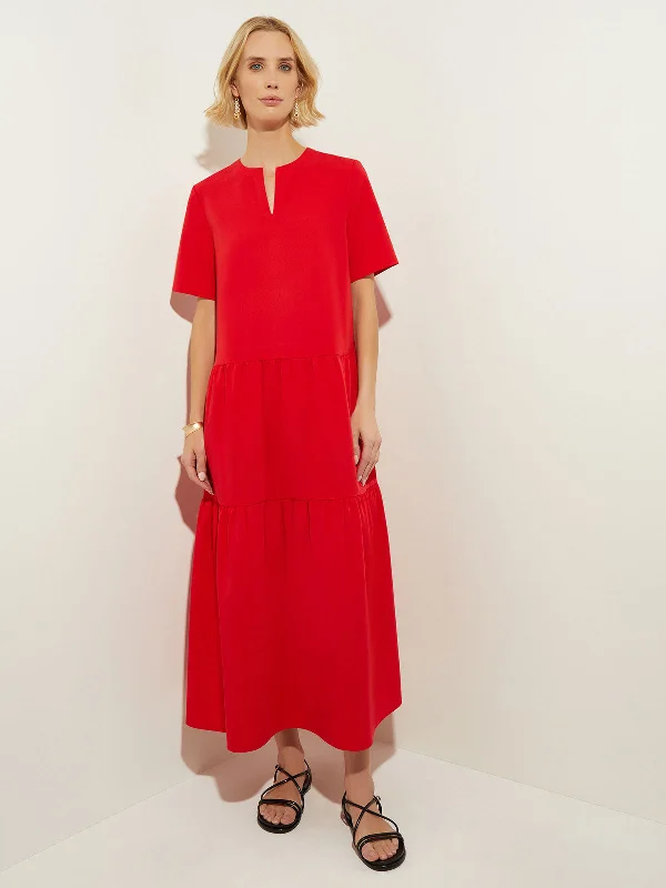 A-Line Stretch Crepe Tiered Maxi Dress Ruffled Maxi Skirt