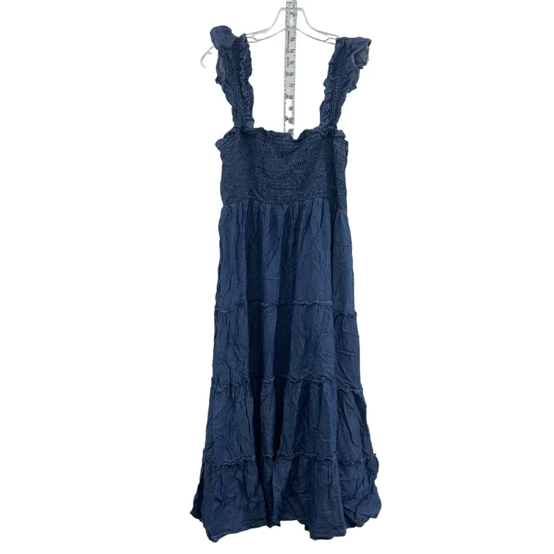 Crown & Ivy Blue Long Women's Ruffled Bohemian Tank Sundress Lyocell L Ruffle Long Maxi