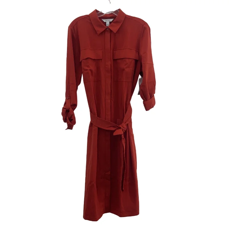 Nine West Red Women's Shirt Long Sleeve Chest Pocket Maxi Dress Size L Preowned Maxi Skirt Chic