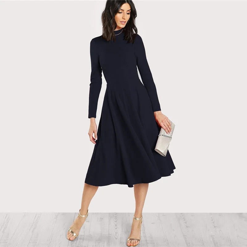 Women's Autumn A-Line Dress With Long Sleeve Maxi Skirt Dress