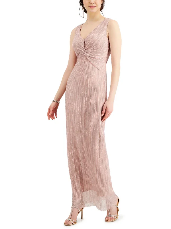 Womens Crinkled Metallic Maxi Dress Flowing Boho Skirt