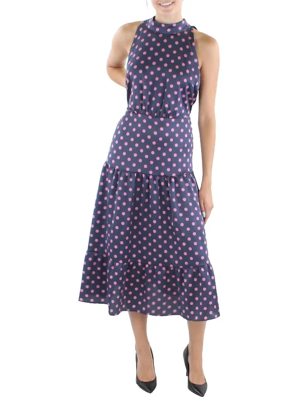 Womens Polka Dot Tie Neck Maxi Dress Maxi Skirt Set