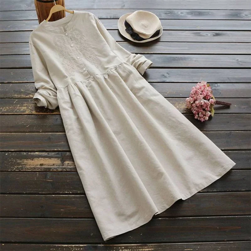 Women's Spring Casual Long-Sleeve Dress Chic Maxi Skirt