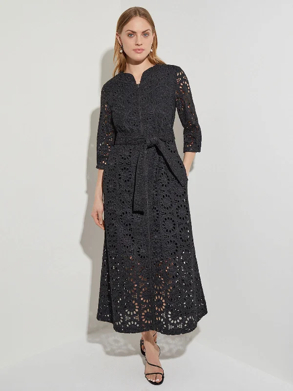 Woven Eyelet Tie-Waist Maxi Dress A-line Maxi Skirt