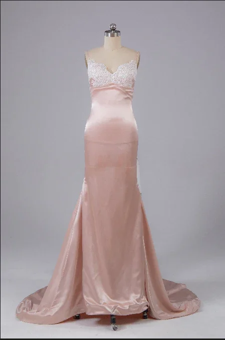 Pearl Pink Open Back Sweep Train Prom Dress with Lace Appliques,DP1342 Lace Mini Dress