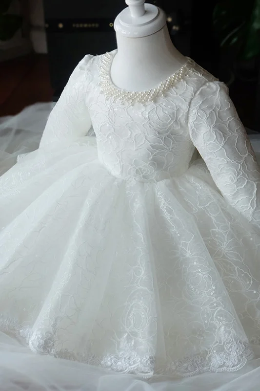 Unique Scoop Long Sleeves Lace Flower Girl Dress Cute First Communion Dress QF1035 Lace Dress Appeal